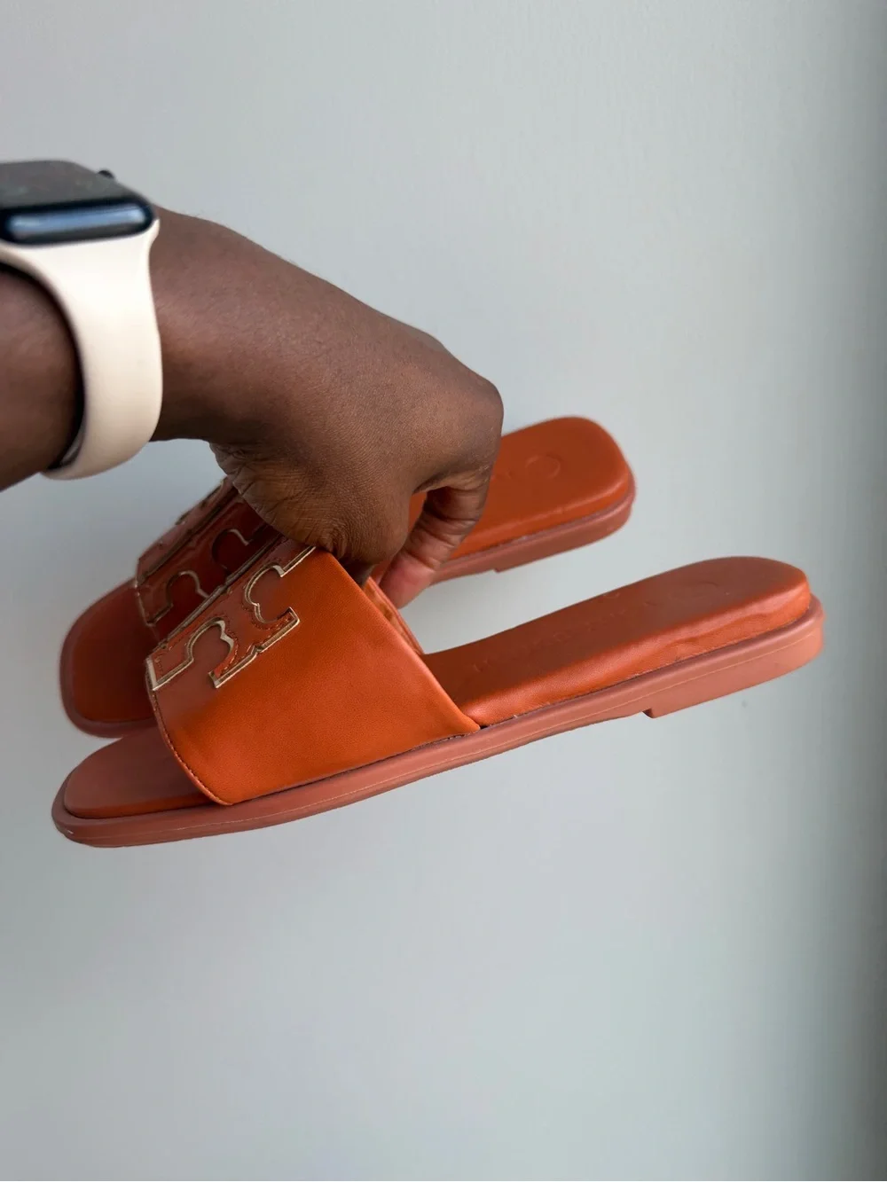 Tory Burch Orange DOUBLE T SPORT SLIDE